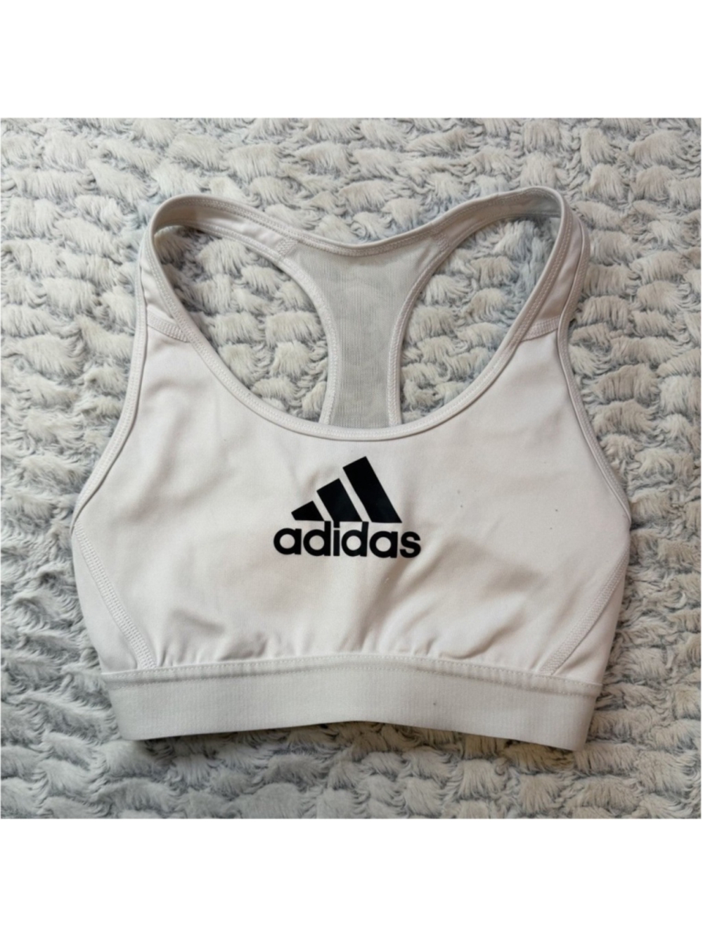 adidas Women's White Racerback Pullover Wireless Sports Bra Logo Size S